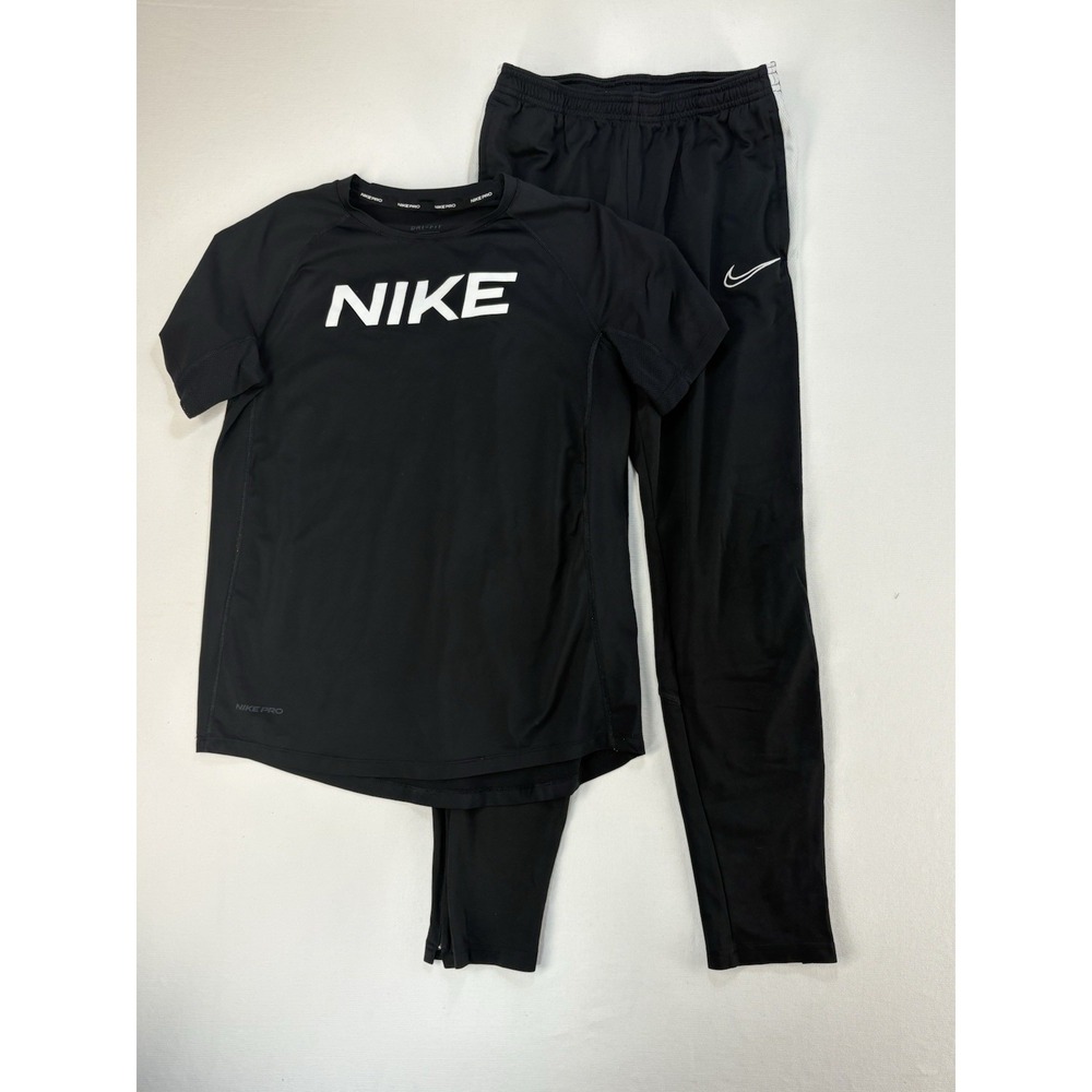 Nike Youth Boy's XL Black Dry Fit Short Sleeve Shirt And Sweat Pants Pockets Set